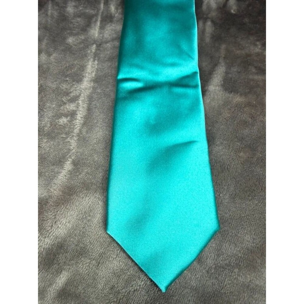 JF J Ferrar Tie Teal Turquoise Solid Satin Necktie Wedding Prom Formal Mens